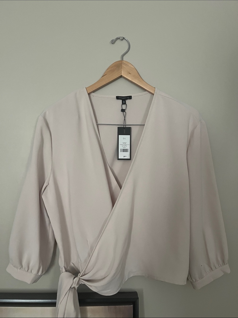 Dynamite Pale Blush Wrap Tie Blouse